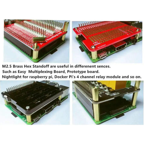 All In One M2.5 Brass Standoff Kit With Box For Raspberry Pi Includes 220 Pcs Hex Spacers Nuts Screws Acrylic Washers Male And Female Hardware And Screwdriver installed on Raspberry Pi boards