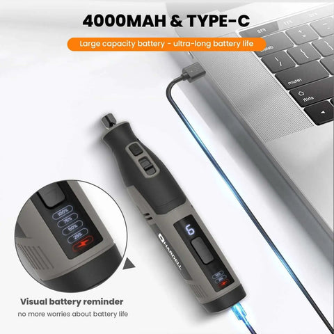 Powerful 4V Cordless Rotary Tool Kit With 80Pcs Accessories 4000mAh Battery 6 Speeds From 8000 To 28000 RPM With Digital Display