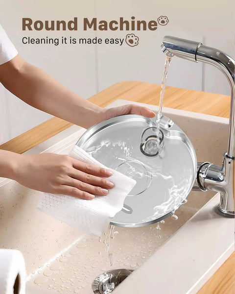 Stainless Steel Cat Water Fountain For Quiet Hydration And Easy Living, 74oz 2.2L lid being cleaned in sink
