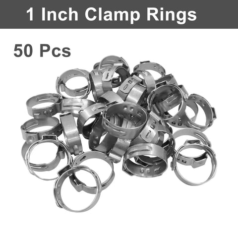 50 Pack Stainless Steel Cinch Clamps 1 Inch Crimp Rings Pinch Clamp Rings For PEX Tubing Pipe Fitting Connections Leak Proof Seal Rust Resistant
