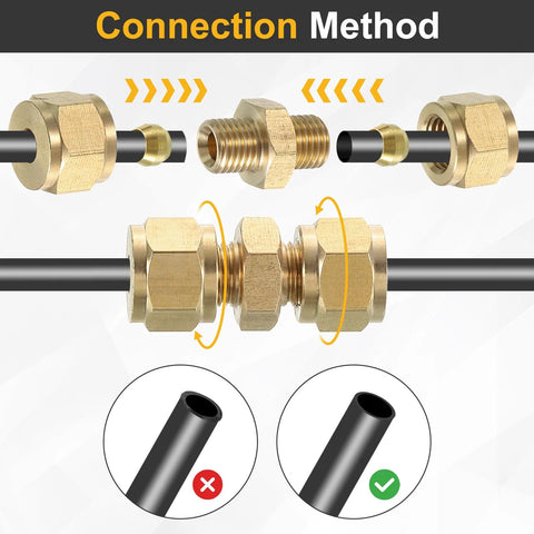 Brass compression tube fittings set, 5 pcs for 4 mm OD tubing with NPT threads and straight coupling adapters