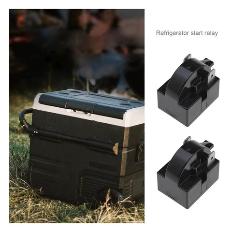 2X 15 Ohm Refrigerator Start Relay 2 Pin PTC for mini fridges and compact freezers; shown with black portable cooler.