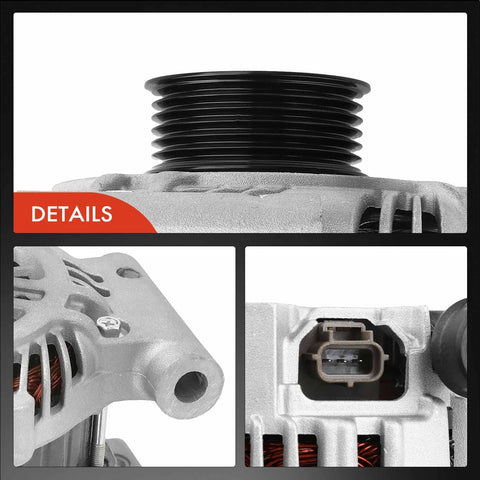 Close-up details of Alternator For Ford Fusion 2006 2009 V6 3.0L 12V 150A With 6 Groove Pulley Clockwise Rotation