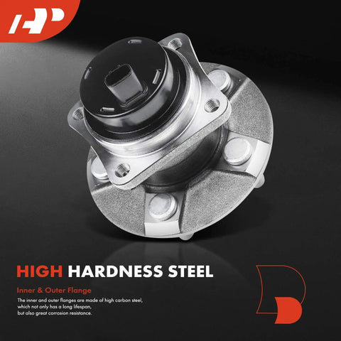 Close-up of Two Pack Rear Wheel Bearing And Hub Assembly With ABS And Five Lug Compatible With Toyota Corolla Matrix Prius And Pontiac Vibe From 2003 To 2008 FWD Only Easy Install, showing high hardness steel flange.