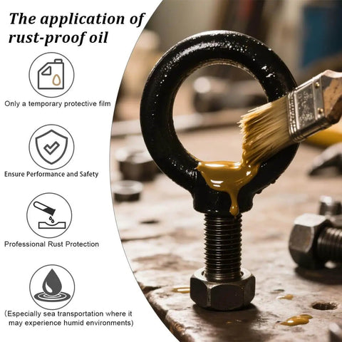 Applying rust-proof oil to 12.9 Heavy Duty Lifting Eyebolt For Trucks And Trailers Beefy 6 Ton Working Load Limit Thirteen Sixteenth Inch Eye Industrial Grade Forged Steel DIN580 M20 Size For Towing And Pulling Point 42CrMo Alloy Steel Forged Hardware