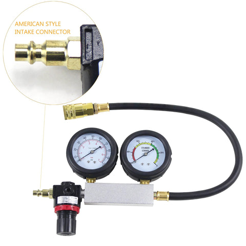 Automotive dual-gauge cylinder leak-down tester kit with brass fittings and hose for cars, motorcycles and trucks, Amazon