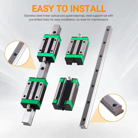 HGR20 1000mm Linear Guide Rail Set With Four HGH20CA Carriage Blocks for CNC Routers, steel rail shown from top view