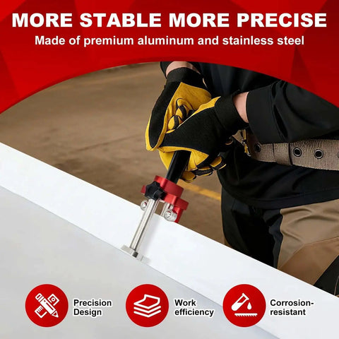 Person using Onsite Sheet Metal Bender and Roller for Roofing Pros on metal sheet, showing precision design and durability features.