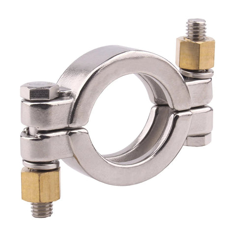 DERNORD sanitary clamp, high-pressure tri-clamp, stainless steel 304, 1.5 inch, front view with brass nuts