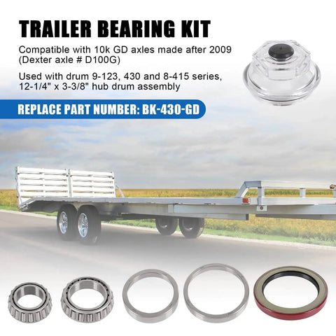 Trailer Bearing Kit 25580 387A With Grease Seal For Dexter 10K GD After 2009 Drums, hub components and trailer image