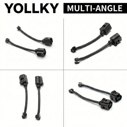 Brake wear-sensor cables, collage of two black cables with connectors for VW Touareg, Porsche Cayenne, Panamera.
