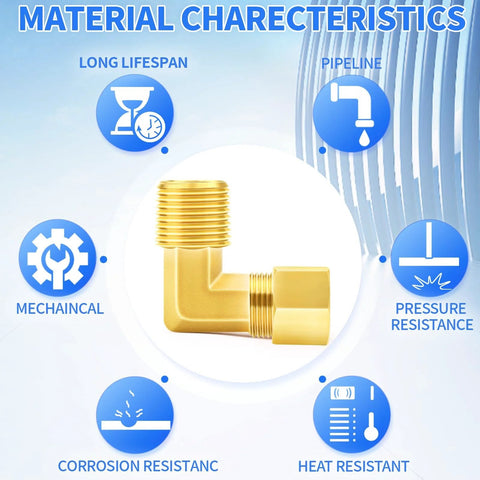Brass Compression Tube Fitting Three Sixteenths Inch OD to One Eighth Inch NPT Male 90 Degree Elbow Connector 10 Pack