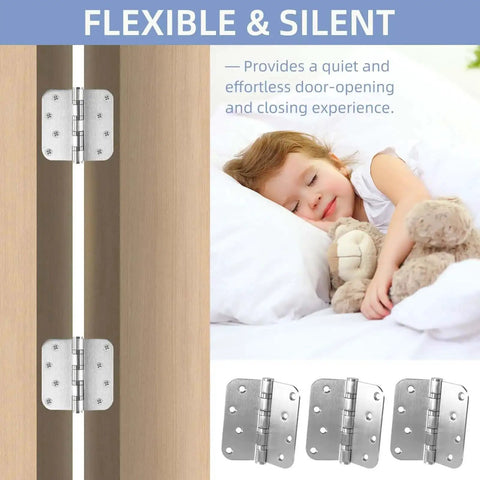 Heavy Duty Stainless Steel Door Hinges Set 6 Pack, 4 By 4 Inch Brushed Nickel Ball Bearing Hinges installed on bedroom door
