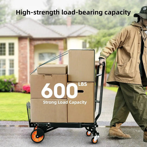 Folding Hand Truck For Heavy Lifting And Moving Luggage Shopping Office Travel With Four Wheel Rotation Durable Steel Frame