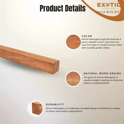 Image showing 2x2x12 African Mahogany Wood Turning Blanks for lathe work, highlighting color, natural grain, and durability.