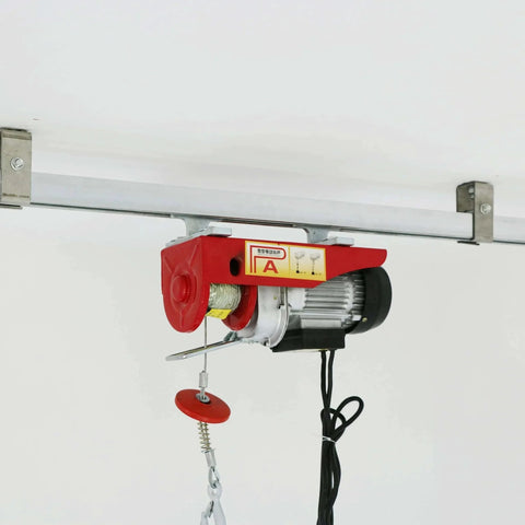 Ceiling-mounted wheel trolley on Five Feet Long Strut Channel Trolley Track for mechanical support, 1-5/8 inch high twelve gauge steel
