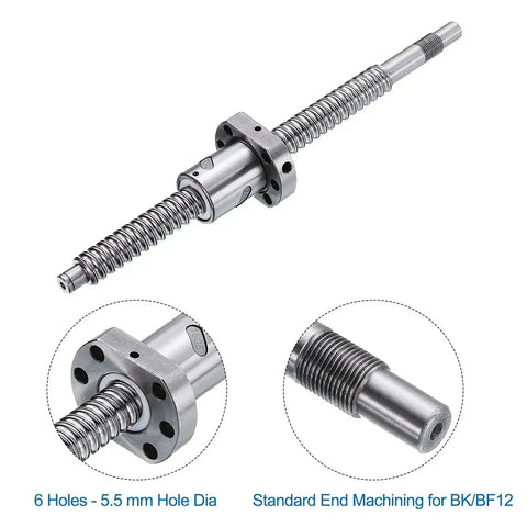 Beefy Ball Screw SFU1605 16mm Diameter 5mm Lead 260mm Length With Anti Backlash Kit For BK BF12 CNC Machines shown at multiple angles