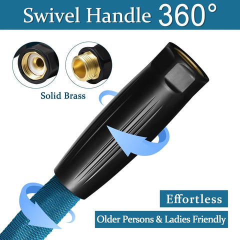 Gnimihz Garden Hose 50ft sea-blue, flexible TPE hose with solid brass fittings