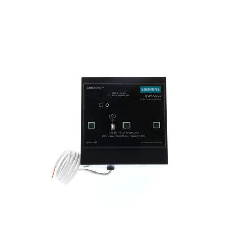 Front view of BoltShield Plug-In Surge Protection Device For Home Panels, 3-Pole SPD 65kA 240/120V with audible alarm.