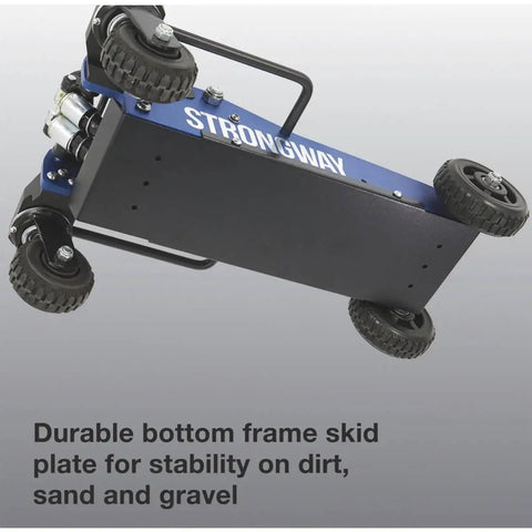 Beefy 3 Ton Aluminum Off-Road Jack for Trucks and SUVs, 6000 Lb Capacity, 29-Inch Lift, with visible steel skid plate, casters