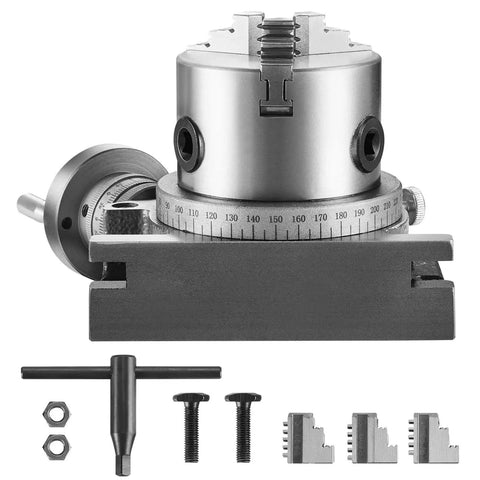 4 Inch Milling Rotary Table For Milling Machines Horizontal And Vertical Precision Indexing With 3 Jaw Chuck 80 Mm M10 T Bolts Nuts Includes 3.1 Inch Clamping Range For Small Shop Wood And Metal Workpieces