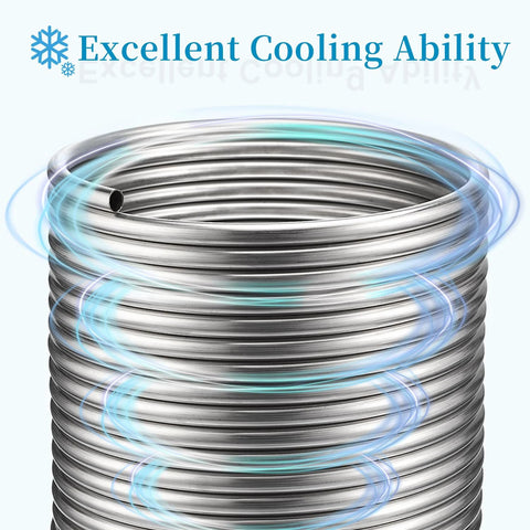 Stainless steel 1/2 in x 50 ft wort chiller coil (food-grade 304), immersion cooling for beer brewing.