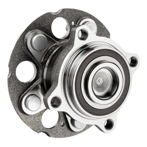 Close-up of Rear Wheel Bearing Hub Assembly Five Lug Compatible With Honda Accord Crosstour 2010 2011 CR V 2007 2010 Crosstour 2012 2015 Non ABS FWD Beefed Up Replacement Hub For Rear Left And Right, showing 5-lug design and metal construction.