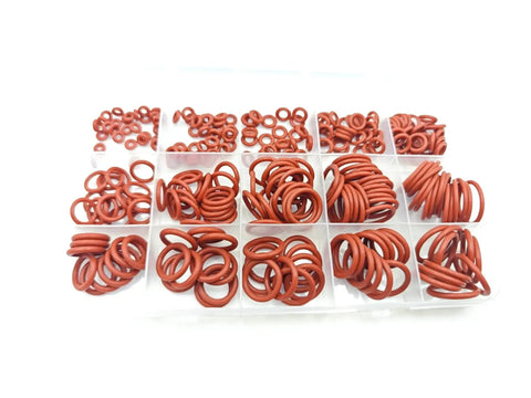 Red Silicone O Ring Kit 225 Piece Set With 15 Metric Sizes VMQ Sealing Gasket Kit For Cup Lids Coffee Makers Brewing Fittings