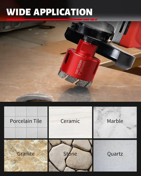 Diamond Hole Saw Kit For Tile And Stone, 15 Piece Vacuum Brazed Core Drill Bit Set cutting hole in tile.