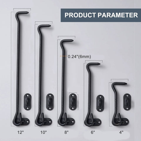 4 Piece Stainless Barn Door Lock Gate Hardware Kit With 6 Inch Sliding Latch And Eye Hook Heavy Duty Rust Resistant Gate Latch For Outdoor Fence Bathrooms Sheds Windows Black Finish, showing different size options.