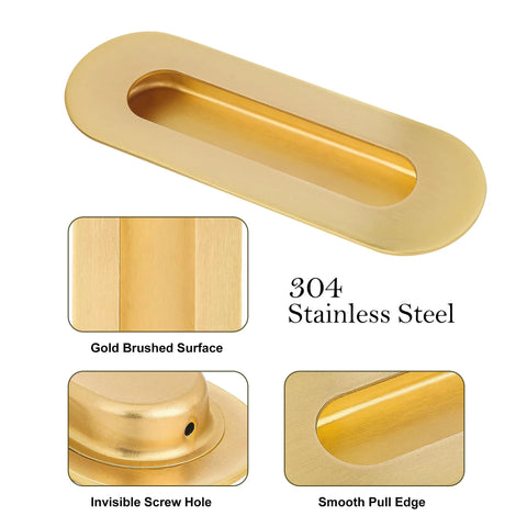 Gold 6 Inch Recessed Finger Flush Pulls For Pocket Doors Two Pack Dope Brushed Gold Stainless Steel Oval Barn Door Hardware