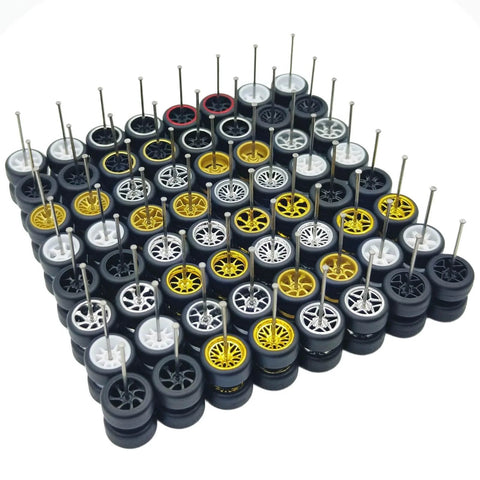 10 Pack 1/64 Diecast Car Wheels And Tires Set With Mixed Rubber Tires For Custom 1/64 Models Premium Smooth Rubber 28mm Axle