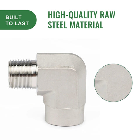 90-degree street elbow, 304 stainless steel, male threaded end, high-pressure barstock fitting