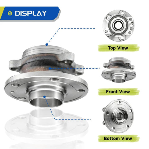 2 Pack Front Wheel Bearing Hub Assembly 5 Lug With ABS Compatible With Audi A3 Quattro Q3 TT 12-18, side and top views