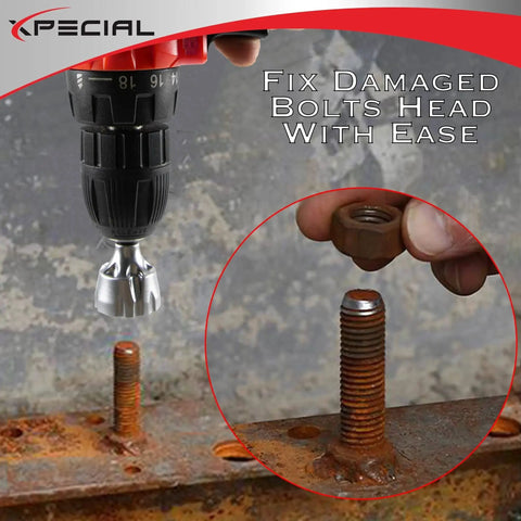 Deburring External Chamfer Tool With Tungsten Carbide Blade For Drill Attachments Quick Release Hex Shank Fits One Eighth To Three Quarters Inch Removes Burrs Fast Delivers Razor Sharp Edges For Bolts And Nuts smoothing rusted bolt edges.