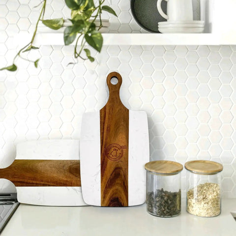 Dope Six Piece Marble And Wood Cutting Board Set For Charcuterie And Serving With Handles Acacia Wood And Marble Laser Engrave Friendly