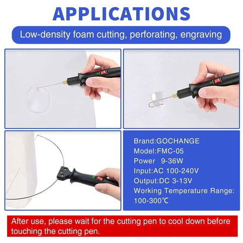 Hands using GOCHANGE 4 In 1 Foam Cutter Set With Digital Voltage Controller for cutting and engraving styrofoam