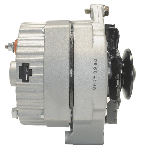 Side view of a remanufactured automotive alternator with high quality bearings and high temperature lubricant double lip seals.