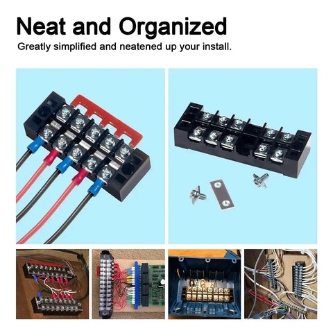 Dual Row Terminal Block Kit With Cover 4 5 6 Positions 600V 15A Wire Screw Terminal Strip Pre Insulated Terminals in use