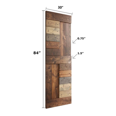 S-Series Knotty Pine Wood Sliding Barn Door With Hardware Kit, Handmade In USA, Multi Color Finish, 30x84 inches, side view