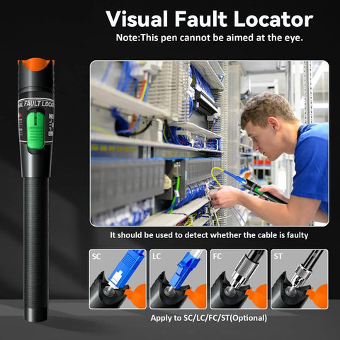 Versatile Fiber Optic Visual Fault Locator Kit for 30KM VFL Testing in Telecom and Data Centers with 650 Nanometer Red Light