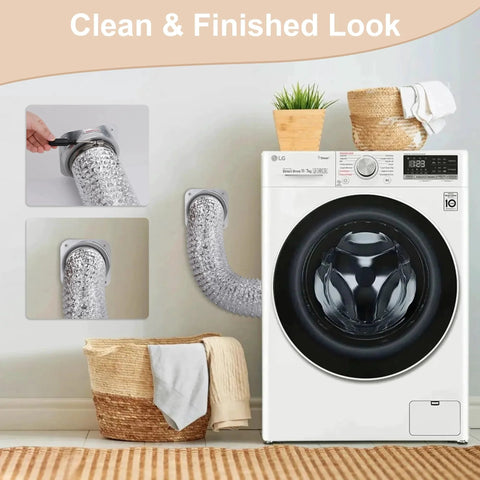 Image of a laundry room with Magnetic Dryer Vent Connector Kit DV180 One Second Snap Connection Self Aligning Magnets. Includes dryer and vent.