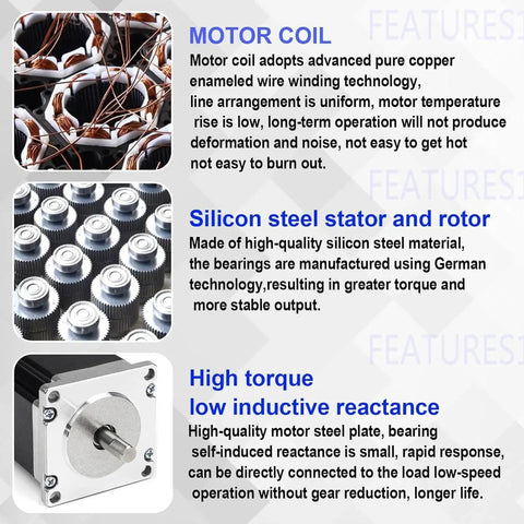 Dual Shaft Nema 23 Stepper Motor 270 Oz In Torque features: copper coil, silicon steel stator, high torque reactance