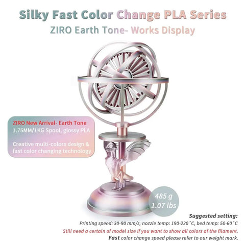 Earth Tone Silk PLA Filament With Dope Gradient Color Change For 3D Printing On Most FDM Printers, Glossy Finish, Display Model