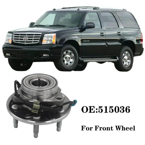 Front Wheel Hub And Bearing Assembly For 4x4 Trucks And SUVs Direct Fit For Chevys Silverado Tahoe Avalanche Suburban Express 1500 GMC Sierra Yukon Savana Escalade ESV 6 Lug With ABS Replacement, shown with black SUV