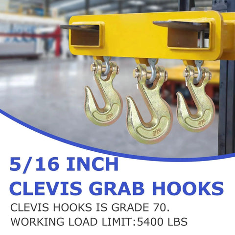 Image of Eight Pack Clevis Grab Hooks Five Sixteenths Inch Grade Seventy Forged Steel For Tow Chains Heavy Duty 5400 Lbs.