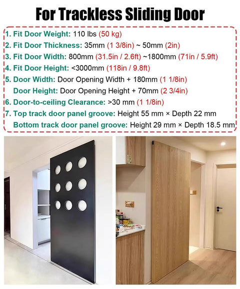 Trackless Sliding Door Hardware With Soft Close Kit For Barn Doors Heavy Duty Ghost Door Track System, installed view.