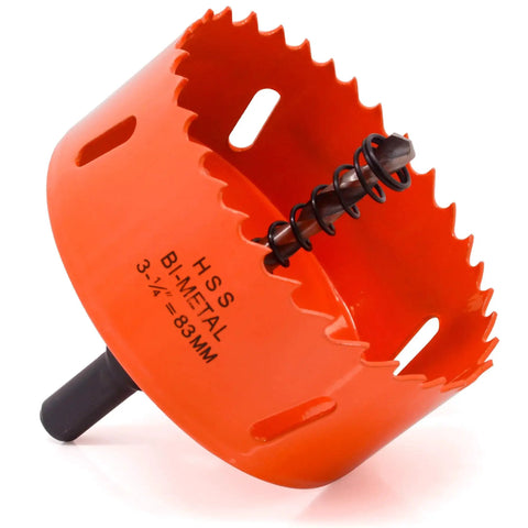 Three And A Quarter Inch Hole Saw With Arbor And Drill Bit M42 Bi Metal Cutter for quick smooth cuts in wood, metal, plastic, and drywall.