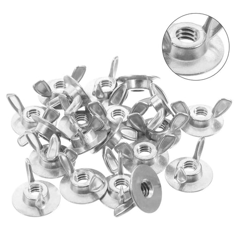 Beefy Heavy Duty Hurricane Shutter Wing Nuts 20 Pack One Quarter Twenty Threaded Wing Nut Driver Tool With Washers, pile view.