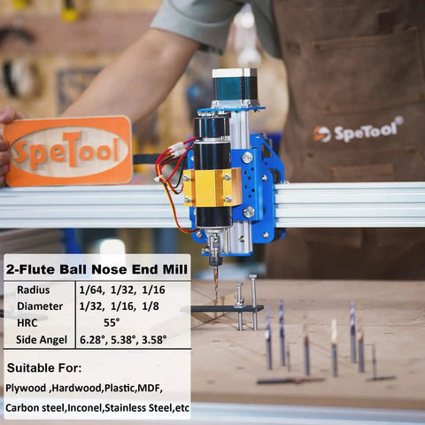 Pro Grade Carbide Ball Nose Router Bit Set For CNC Engraving And Wood Carving 1/64in 1/32in 1/16in Radius on CNC machine